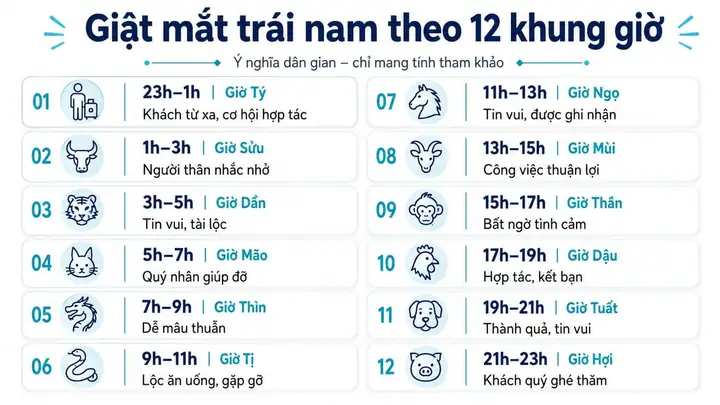 Giải Mã Chi Tiết Điềm Báo Giật Mắt Trái Nam Theo 12 Khung Giờ Hoàng Đạo