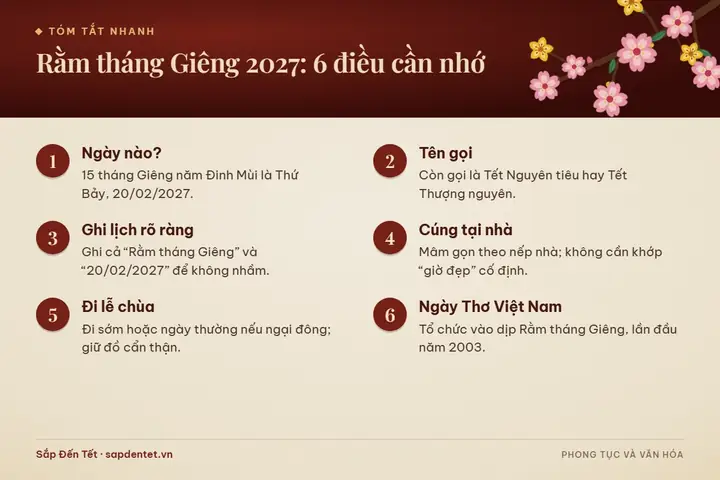 Hướng Dẫn Cúng Rằm Tháng Giêng 2027 (tết Nguyên Tiêu): Ngày - Giờ - Mâm Cúng - Văn Khấn & Lưu Ý Trọn Vẹn Hướng Dẫn Cúng Rằm Tháng Giêng 2027 (tết Nguyên Tiêu): Ngày - Giờ - Mâm Cúng - Văn Khấn & Lưu Ý Trọn Vẹn